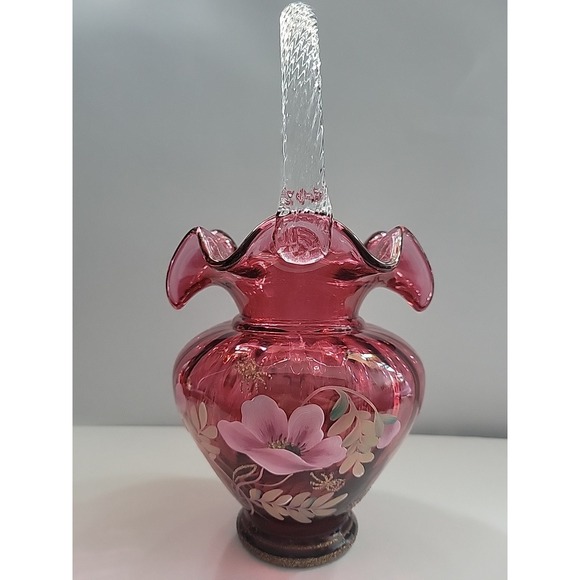 Fenton Other - BILL FENTON LEGACY COLLECTION 95TH YEAR HAND PAINTED SIGNED CRANBERRY BASKET